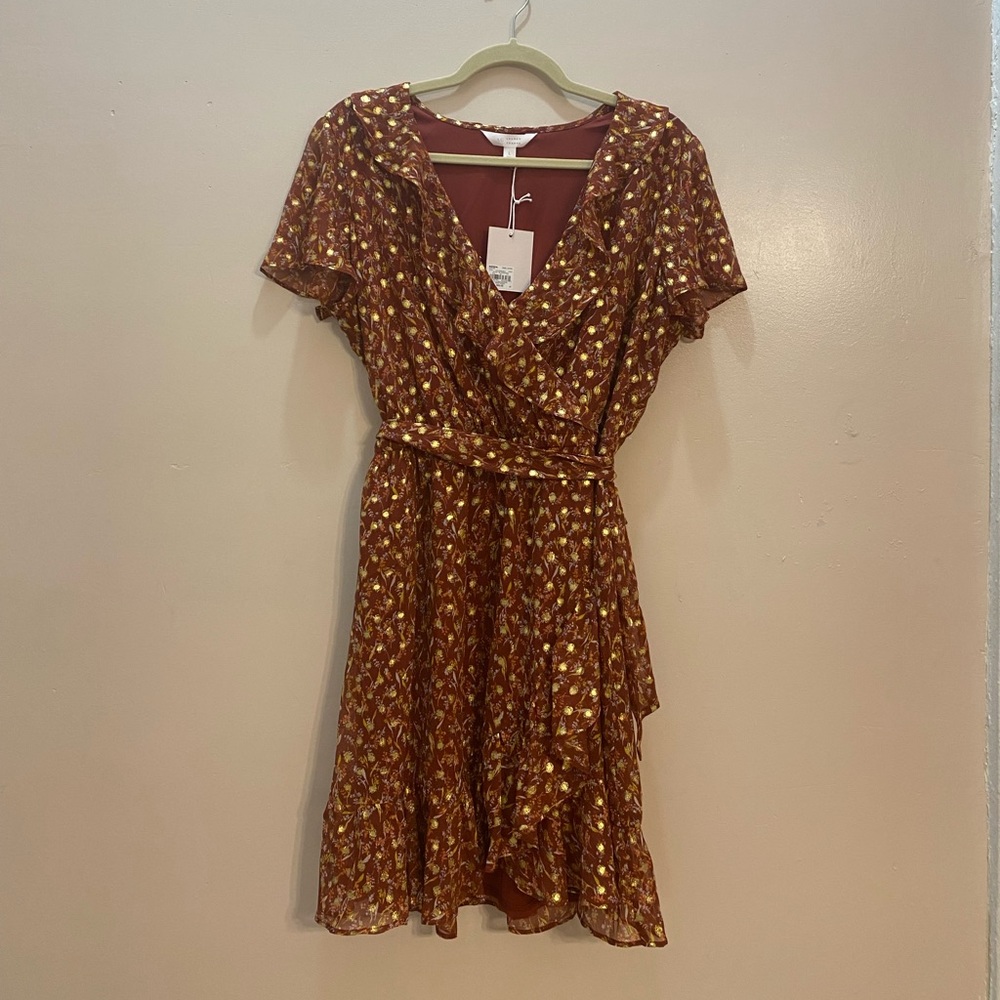 🔥  Lauren Conrad NWT brown with yellow flowers dress Large.